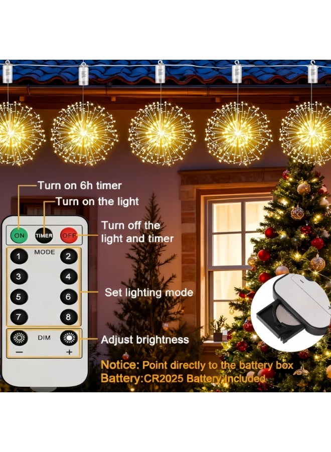 2 Pack Outdoor Battery Operated Chandelier, Firework Lights Starburst Light 120 LED, Ceiling Hanging Decorative for Party Christmas, Indoor Using (Battery, Warm Light) - Image 5